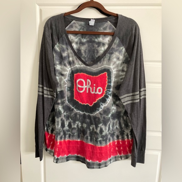 Ohio Women's Long Sleeve Tie-Dye Top - Gray and Red - Picture 3 of 3